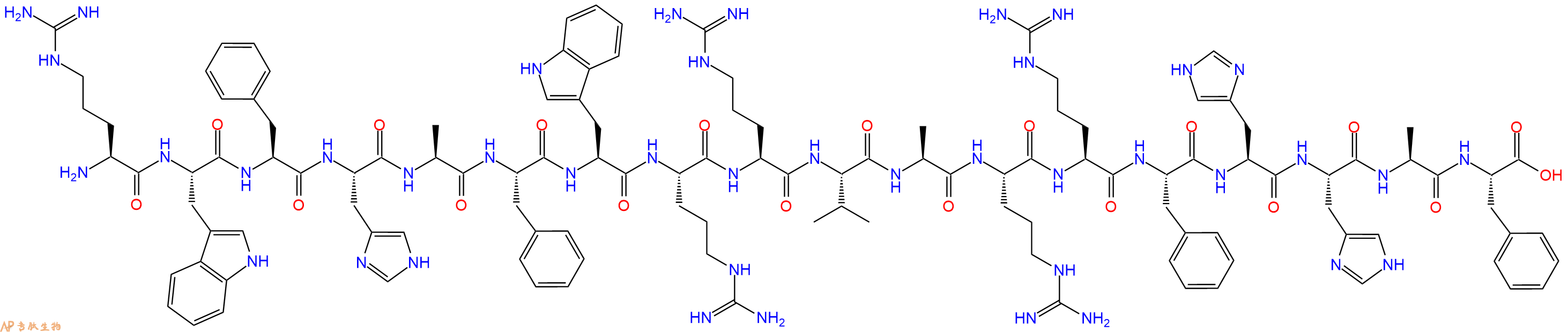 专肽生物产品H2N-Arg-Trp-Phe-His-Ala-Phe-Trp-Arg-Arg-Val-Ala-Arg-Arg-Phe-His-His-Ala-Phe-OH