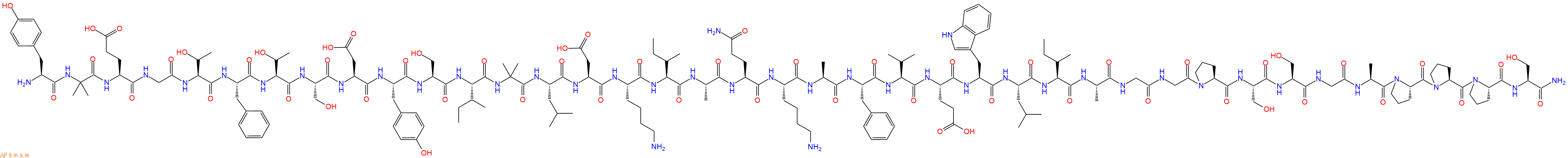 专肽生物产品H2N-Tyr-Aib-Glu-Gly-Thr-Phe-Thr-Ser-Asp-Tyr-Ser-Ile-Aib-Leu-Asp-Lys-Ile-Ala-Gln-Lys-Ala-Phe-Val-Glu-Trp-Leu-Ile-Ala-Gly-Gly-Pro-Ser-Ser-Gly-Ala-Pro-Pro-Pro-Ser-NH2