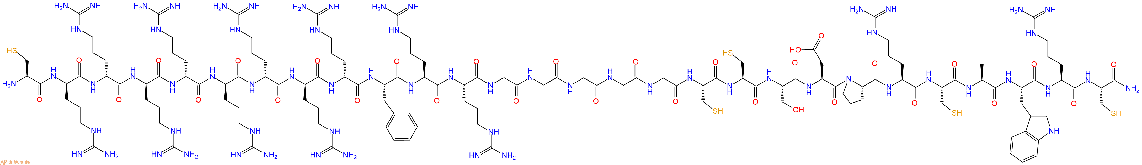 专肽生物产品H2N-Cys-DArg-DArg-DArg-DArg-DArg-DArg-DArg-DArg-Phe-Arg-Arg-Gly-Gly-Gly-Gly-Gly-Cys-Cys-Ser-Asp-Pro-Arg-Cys-Ala-Trp-Arg-Cys-NH2
