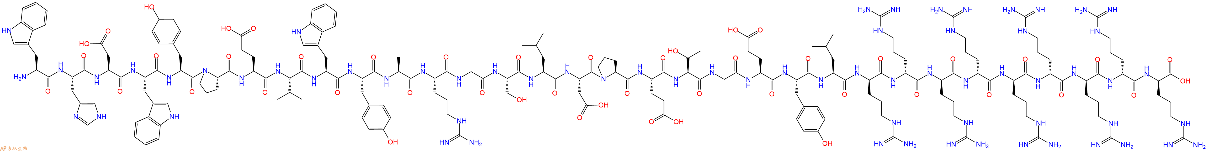 专肽生物产品H2N-Trp-His-Asp-Trp-Tyr-Pro-Glu-Val-Trp-Tyr-Ala-Arg-Gly-Ser-Leu-Asp-Pro-Glu-Thr-Gly-Glu-Tyr-Leu-DArg-DArg-DArg-DArg-DArg-DArg-DArg-DArg-DArg-OH