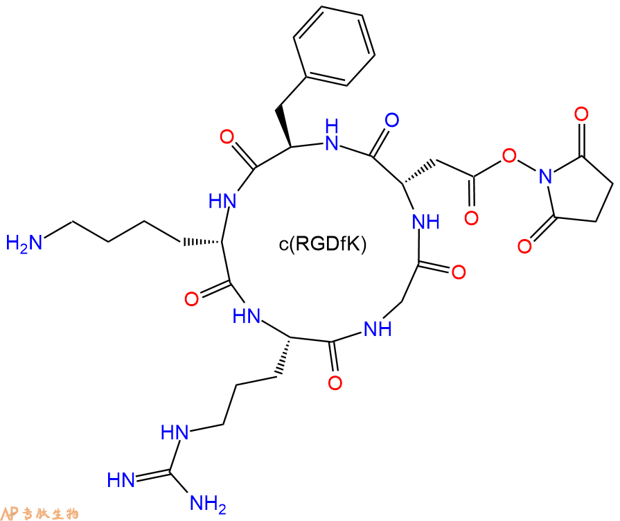 专肽生物产品活化酯形式的c(RGDfK)环肽：c(RGDfK)-NHS、NHS-c(RGDfK)