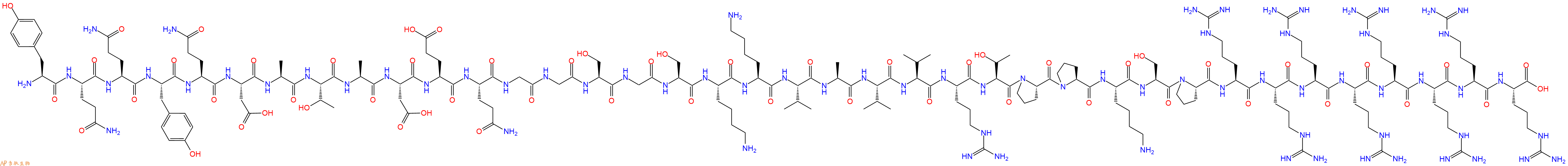 专肽生物产品H2N-Tyr-Gln-Gln-Tyr-Gln-Asp-Ala-Thr-Ala-Asp-Glu-Gln-Gly-Gly-Ser-Gly-Ser-Lys-Lys-Val-Ala-Val-Val-Arg-Thr-Pro-Pro-Lys-Ser-Pro-Arg-Arg-Arg-Arg-Arg-Arg-Arg-Arg-OH