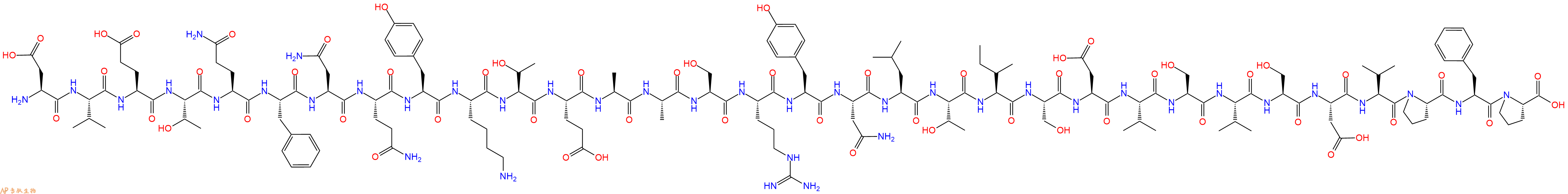 专肽生物产品H2N-Asp-Val-Glu-Thr-Gln-Phe-Asn-Gln-Tyr-Lys-Thr-Glu-Ala-Ala-Ser-Arg-Tyr-Asn-Leu-Thr-Ile-Ser-Asp-Val-Ser-Val-Ser-Asp-Val-Pro-Phe-Pro-OH