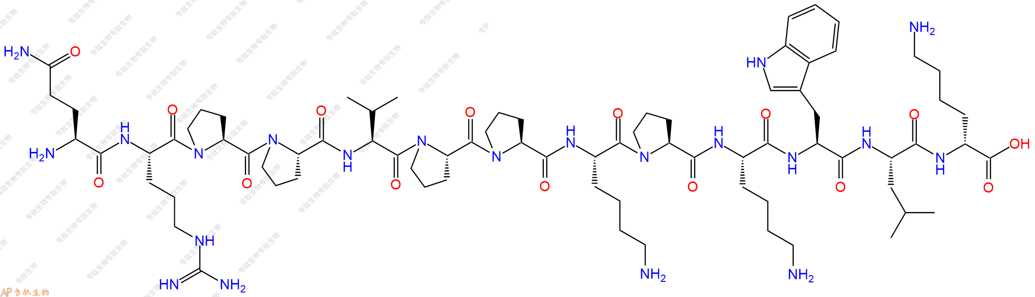 专肽生物产品H2N-Gln-Arg-Pro-Pro-Val-Pro-Pro-Lys-Pro-Lys-Trp-Leu-DLys-OH