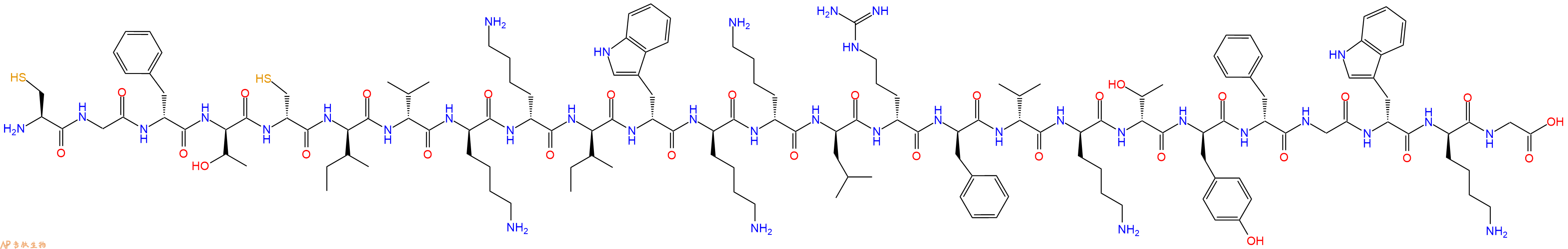 专肽生物产品H2N-Cys-Gly-DPhe-DThr-DCys-DIle-DVal-DLys-DLys-DIle-DTrp-DLys-DLys-DLeu-DArg-DPhe-DVal-DLys-DThr-DTyr-DPhe-Gly-DTrp-DLys-Gly-OH