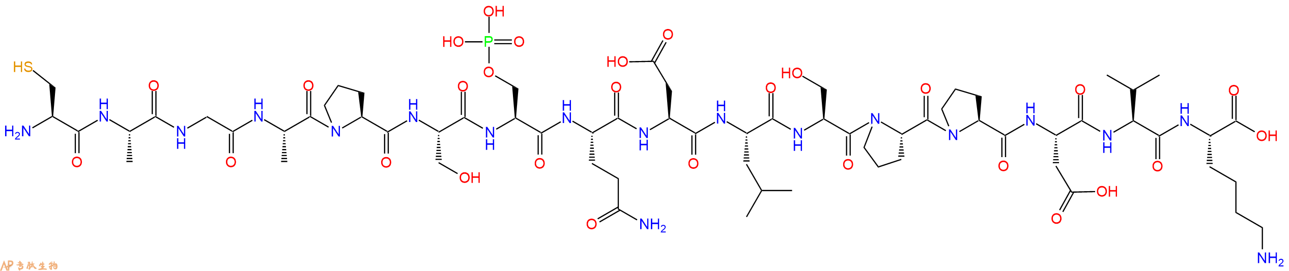 专肽生物产品H2N-Cys-Ala-Gly-Ala-Pro-Ser-Ser(PO3H2)-Gln-Asp-Leu-Ser-Pro-Pro-Asp-Val-Lys-OH