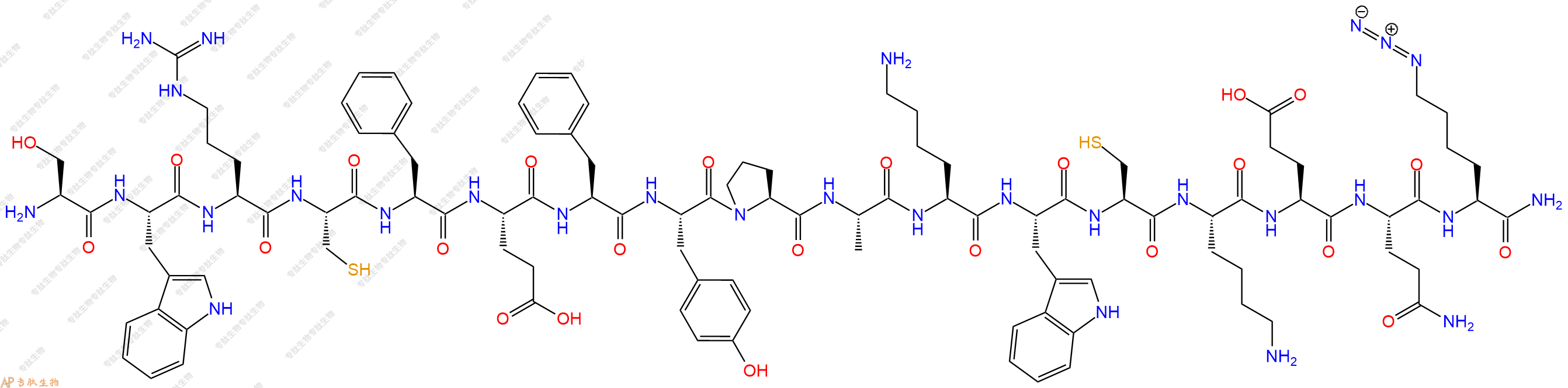 专肽生物产品H2N-Ser-Trp-Arg-Cys-Phe-Glu-Phe-Tyr-Pro-Ala-Lys-Trp-Cys-Lys-Glu-Gln-Lys(N3)-NH2