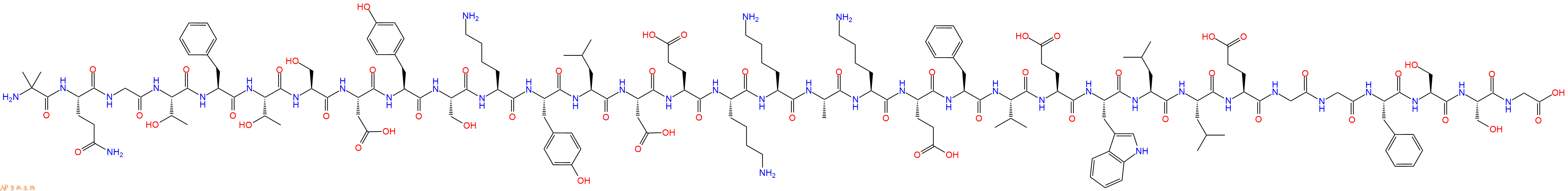 专肽生物产品H2N-Aib-Gln-Gly-Thr-Phe-Thr-Ser-Asp-Tyr-Ser-Lys-Tyr-Leu-Asp-Glu-Lys-Lys-Ala-Lys-Glu-Phe-Val-Glu-Trp-Leu-Leu-Glu-Gly-Gly-Phe-Ser-Ser-Gly-OH