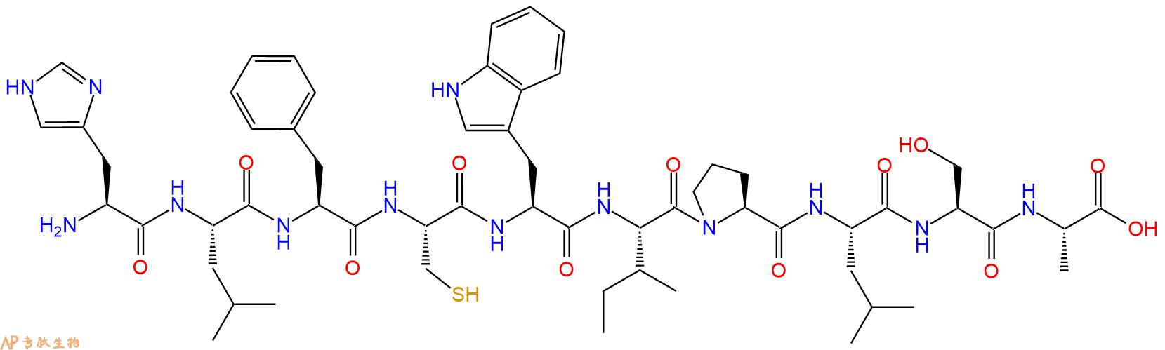 专肽生物产品H2N-His-Leu-Phe-Cys-Trp-Ile-Pro-Leu-Ser-Ala-OH