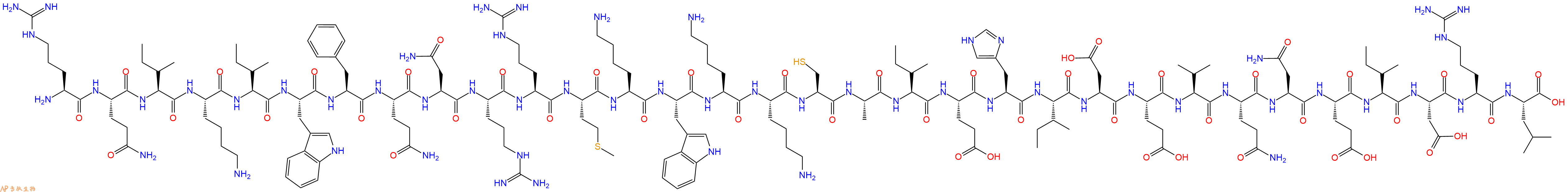 专肽生物产品H2N-Arg-Gln-Ile-Lys-Ile-Trp-Phe-Gln-Asn-Arg-Arg-Met-Lys-Trp-Lys-Lys-Cys-Ala-Ile-Glu-His-Ile-Asp-Glu-Val-Gln-Asn-Glu-Ile-Asp-Arg-Leu-OH