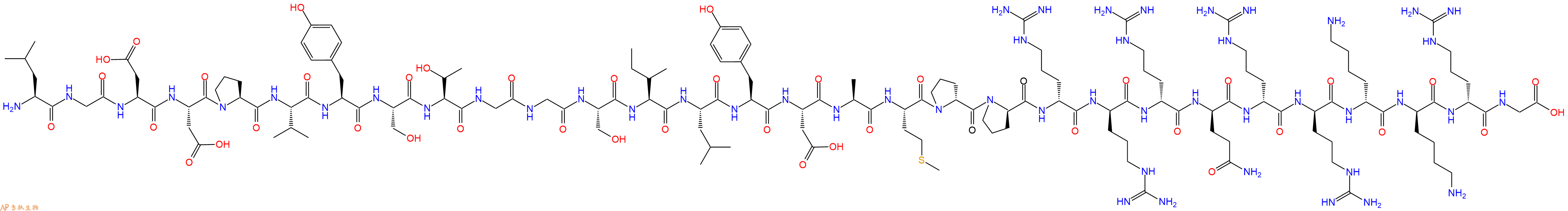 专肽生物产品H2N-Leu-Gly-Asp-Asp-Pro-Val-Tyr-Ser-Thr-Gly-Gly-Ser-Ile-Leu-Tyr-Asp-Ala-Met-DPro-DPro-DArg-DArg-DArg-DGln-DArg-DArg-DLys-DLys-DArg-Gly-OH