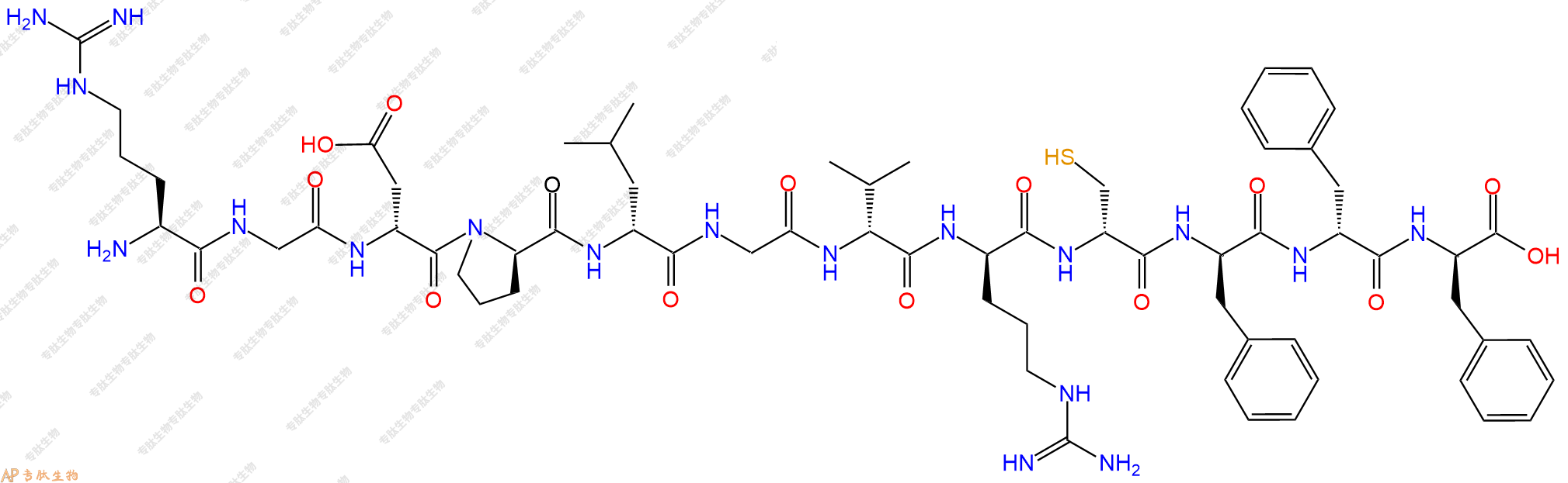 专肽生物产品H2N-Arg-Gly-DAsp-DPro-DLeu-Gly-DVal-DArg-DCys-DPhe-DPhe-DPhe-OH