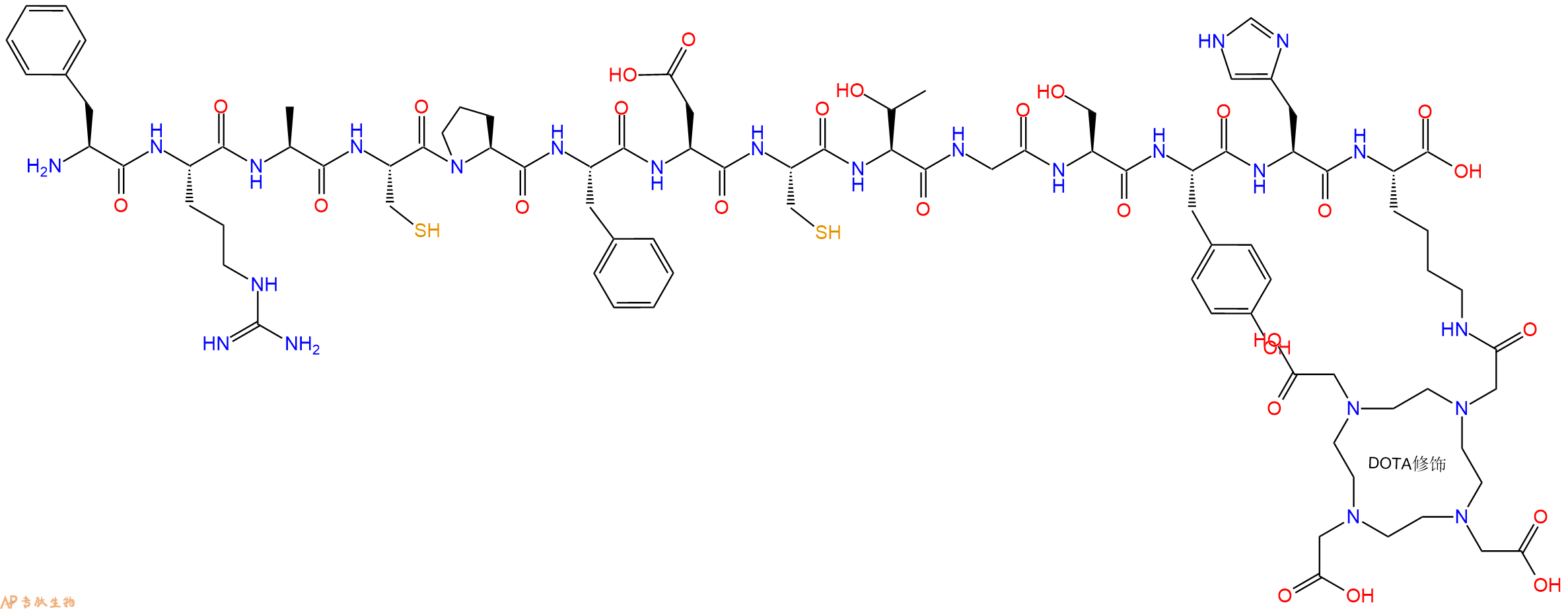 专肽生物产品H2N-Phe-Arg-Ala-Cys-Pro-Phe-Asp-Cys-Thr-Gly-Ser-Tyr-His-Lys(DOTA)-OH