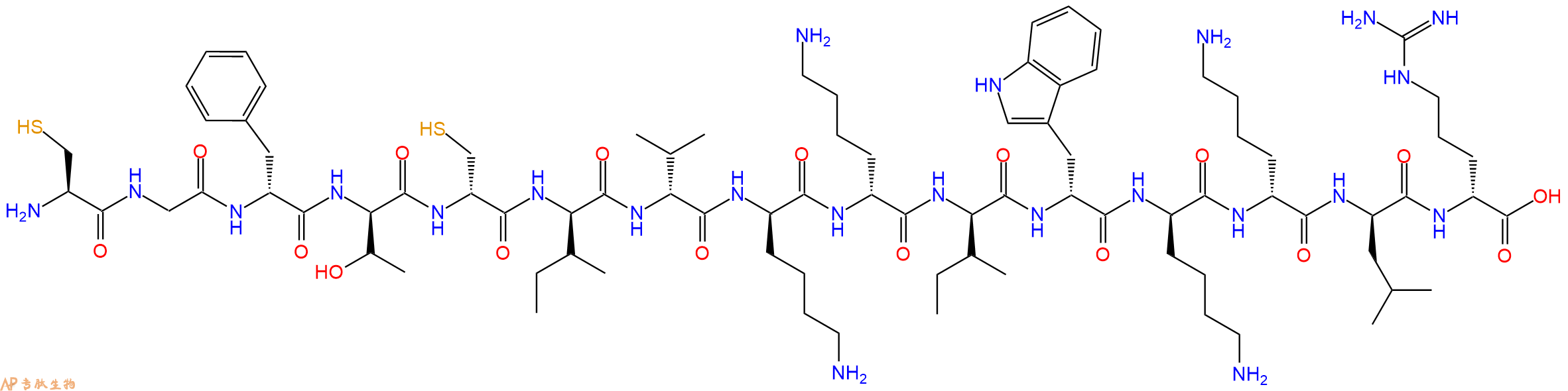 专肽生物产品H2N-Cys-Gly-DPhe-DThr-DCys-DIle-DVal-DLys-DLys-DIle-DTrp-DLys-DLys-DLeu-DArg-OH