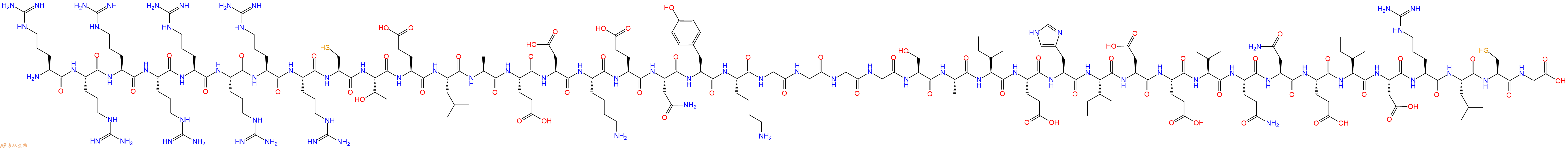 专肽生物产品H2N-Arg-Arg-Arg-Arg-Arg-Arg-Arg-Arg-Cys-Thr-Glu-Leu-Ala-Glu-Asp-Lys-Glu-Asn-Tyr-Lys-Gly-Gly-Gly-Gly-Ser-Ala-Ile-Glu-His-Ile-Asp-Glu-Val-Gln-Asn-Glu-Ile-Asp-Arg-Leu-Cys-Gly-OH