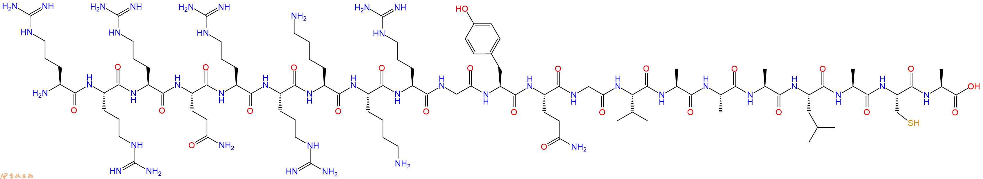 专肽生物产品H2N-Arg-Arg-Arg-Gln-Arg-Arg-Lys-Lys-Arg-Gly-Tyr-Gln-Gly-Val-Ala-Ala-Ala-Leu-Ala-Cys-Ala-OH