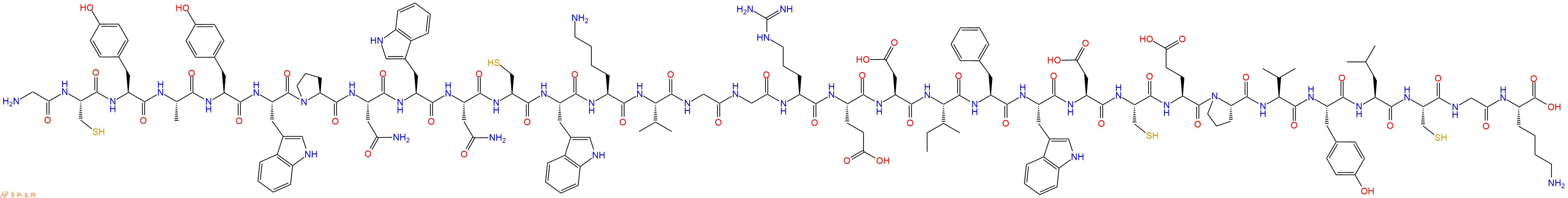 专肽生物产品H2N-Gly-Cys-Tyr-Ala-Tyr-Trp-Pro-Asn-Trp-Asn-Cys-Trp-Lys-Val-Gly-Gly-Arg-Glu-Asp-Ile-Phe-Trp-Asp-Cys-Glu-Pro-Val-Tyr-Leu-Cys-Gly-Lys-OH
