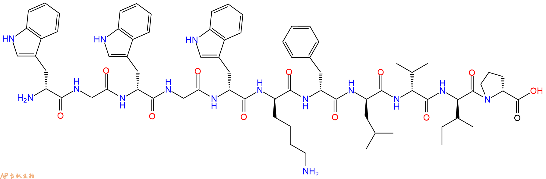 专肽生物产品H2N-DTrp-Gly-DTrp-Gly-DTrp-DLys-DPhe-DLeu-DVal-DIle-DPro-OH