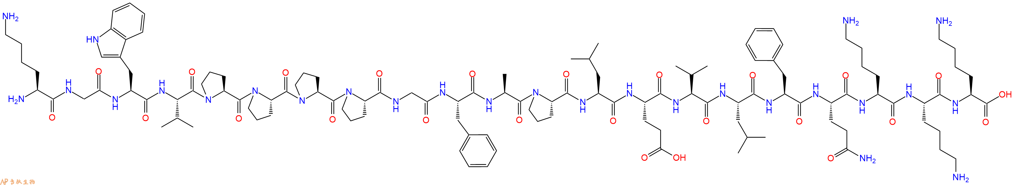 专肽生物产品H2N-Lys-Gly-Trp-Val-Pro-Pro-Pro-Pro-Gly-Phe-Ala-Pro-Leu-Glu-Val-Leu-Phe-Gln-Lys-Lys-Lys-OH