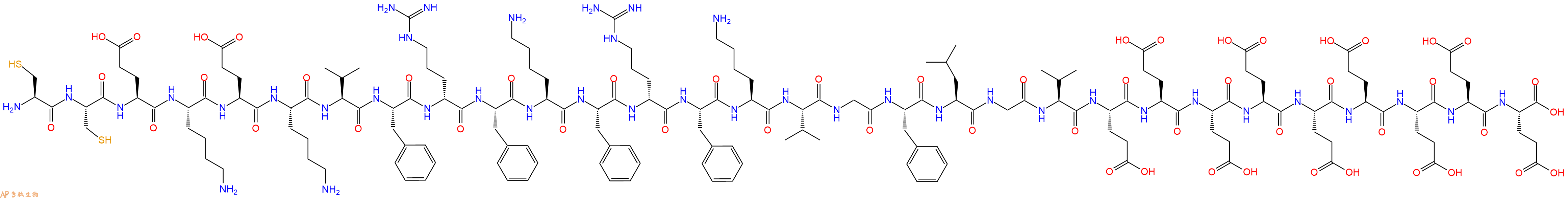 专肽生物产品H2N-Cys-Cys-Glu-Lys-Glu-Lys-Val-Phe-DArg-Phe-Lys-Phe-DArg-Phe-Lys-Val-Gly-Phe-Leu-Gly-Val-Glu-Glu-Glu-Glu-Glu-Glu-Glu-Glu-Glu-OH