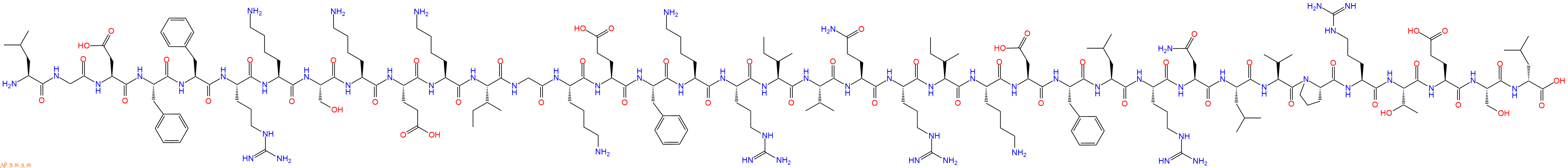 专肽生物产品H2N-Leu-Gly-Asp-Phe-Phe-Arg-Lys-Ser-Lys-Glu-Lys-Ile-Gly-Lys-Glu-Phe-Lys-Arg-Ile-Val-Gln-Arg-Ile-Lys-Asp-Phe-Leu-Arg-Asn-Leu-Val-Pro-Arg-Thr-Glu-Ser-DLeu-OH