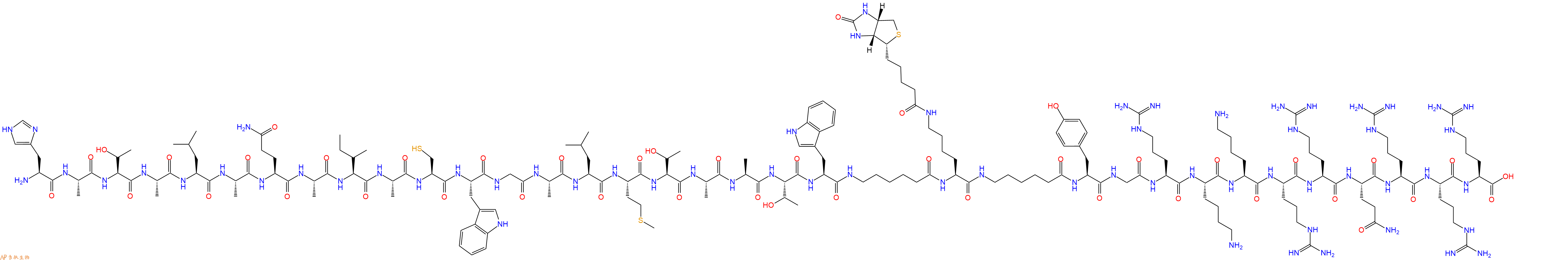 专肽生物产品H2N-His-Ala-Thr-Ala-Leu-Ala-Gln-Ala-Ile-Ala-Cys-Trp-Gly-Ala-Leu-Met-Thr-Ala-Ala-Thr-Trp-Ahx-Lys(Biotin)-Ahx-Tyr-Gly-Arg-Lys-Lys-Arg-Arg-Gln-Arg-Arg-Arg-OH