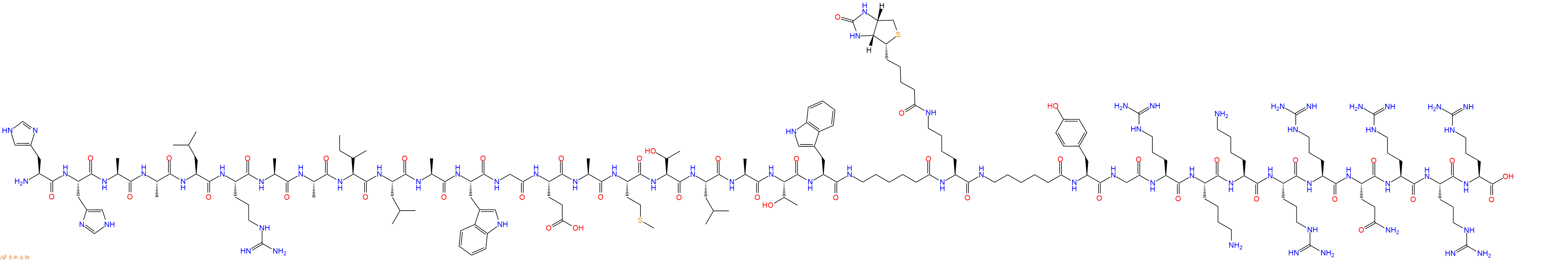 专肽生物产品H2N-His-His-Ala-Ala-Leu-Arg-Ala-Ala-Ile-Leu-Ala-Trp-Gly-Glu-Ala-Met-Thr-Leu-Ala-Thr-Trp-Ahx-Lys(Biotin)-Ahx-Tyr-Gly-Arg-Lys-Lys-Arg-Arg-Gln-Arg-Arg-Arg-OH