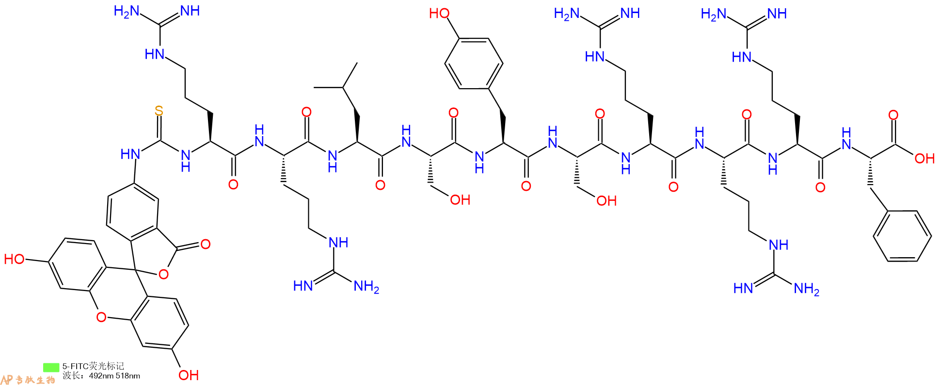 专肽生物产品5FITC-Arg-Arg-Leu-Ser-Tyr-Ser-Arg-Arg-Arg-Phe-OH