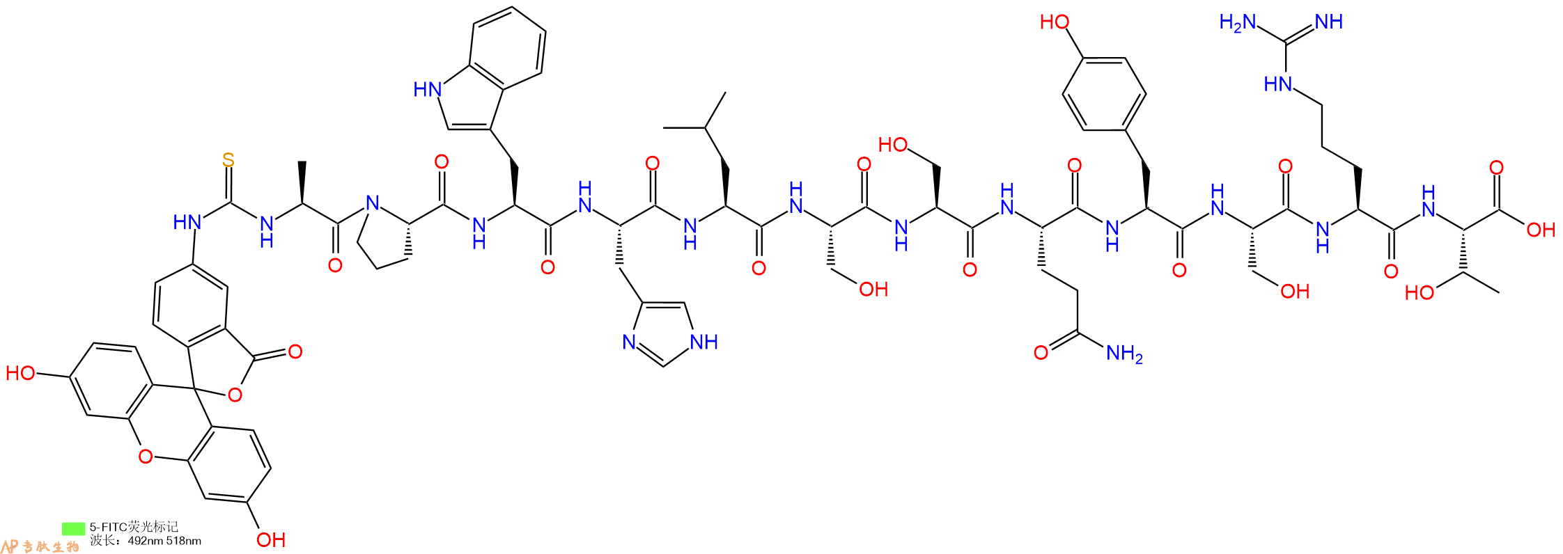 专肽生物产品5FITC-Ala-Pro-Trp-His-Leu-Ser-Ser-Gln-Tyr-Ser-Arg-Thr-OH