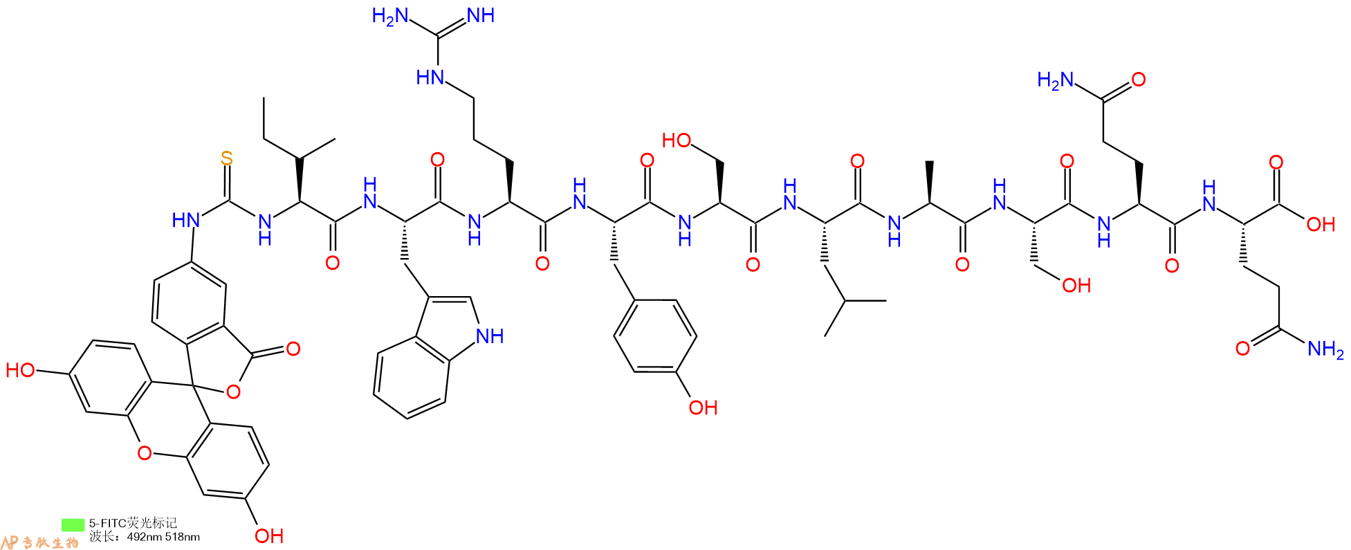 专肽生物产品5FITC-Ile-Trp-Arg-Tyr-Ser-Leu-Ala-Ser-Gln-Gln-OH