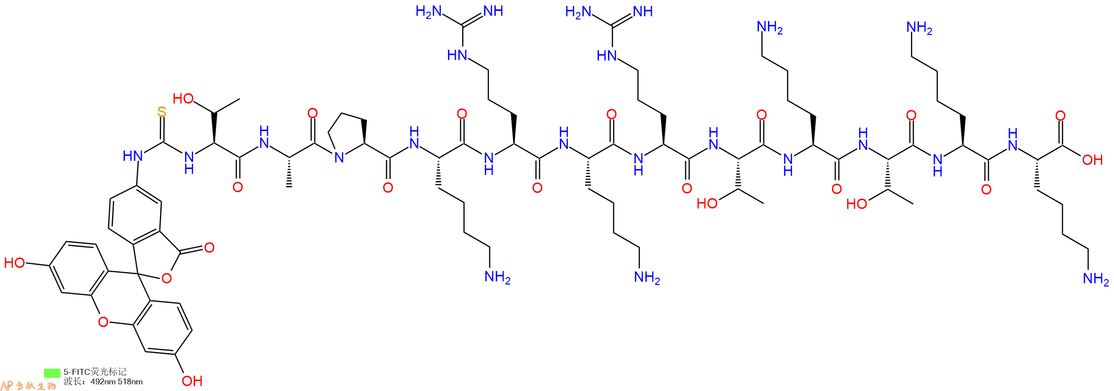 专肽生物产品5FITC-Thr-Ala-Pro-Lys-Arg-Lys-Arg-Thr-Lys-Thr-Lys-Lys-OH