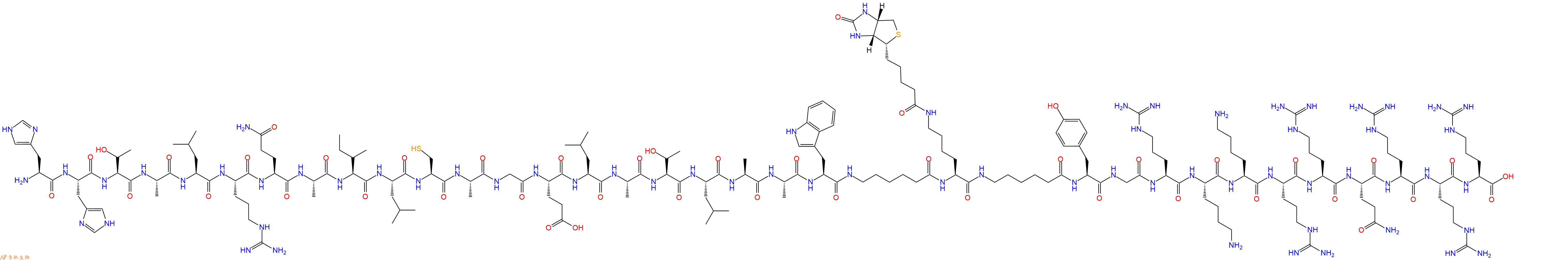 专肽生物产品H2N-His-His-Thr-Ala-Leu-Arg-Gln-Ala-Ile-Leu-Cys-Ala-Gly-Glu-Leu-Ala-Thr-Leu-Ala-Ala-Trp-Ahx-Lys(Biotin)-Ahx-Tyr-Gly-Arg-Lys-Lys-Arg-Arg-Gln-Arg-Arg-Arg-OH