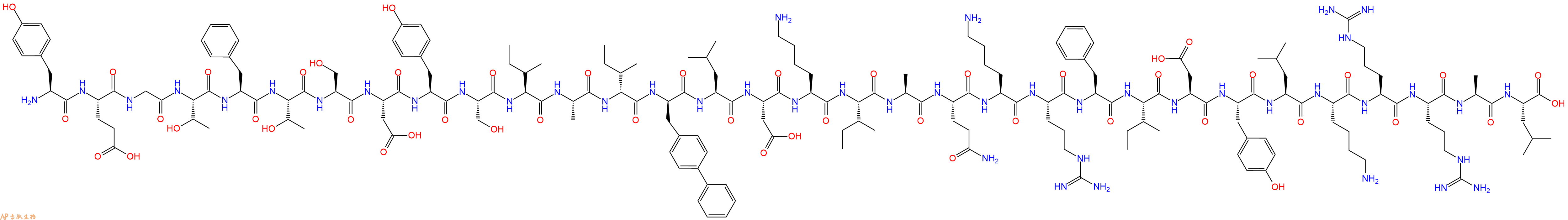 专肽生物产品H2N-Tyr-Glu-Gly-Thr-Phe-Thr-Ser-Asp-Tyr-Ser-Ile-Ala-DIle-DBip-Leu-Asp-Lys-Ile-Ala-Gln-Lys-Arg-Phe-Ile-Asp-Tyr-Leu-Lys-Arg-Arg-Ala-Leu-OH