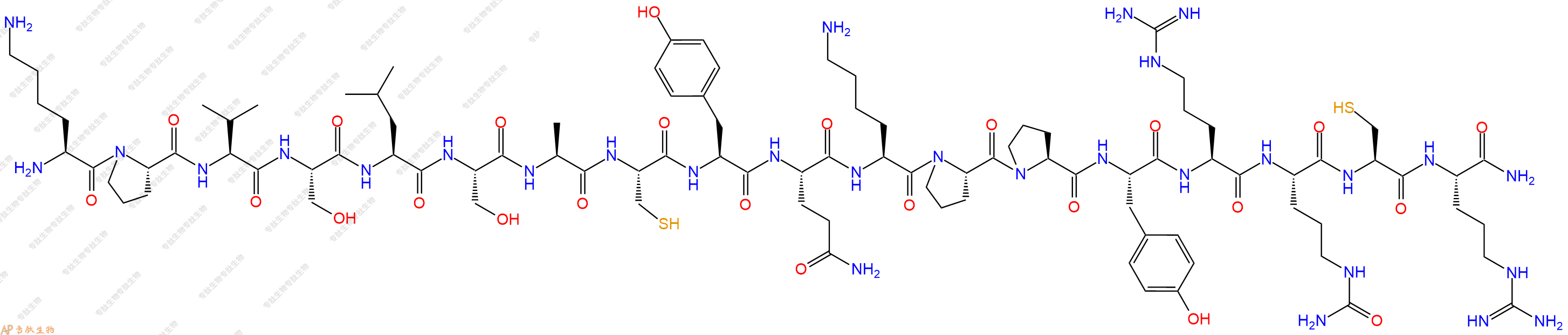 专肽生物产品H2N-Lys-Pro-Val-Ser-Leu-Ser-Ala-Cys-Tyr-Gln-Lys-Pro-Pro-Tyr-Arg-Cit-Cys-Arg-NH2