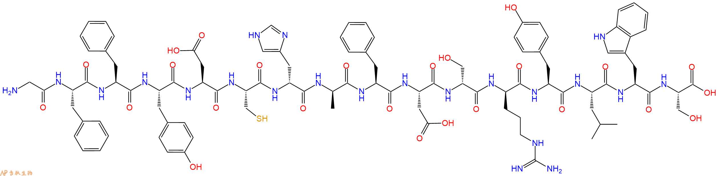 专肽生物产品H2N-Gly-Phe-Phe-Tyr-Asp-Cys-DHis-DAla-Phe-Asp-DSer-DArg-Tyr-Leu-Trp-Ser-OH