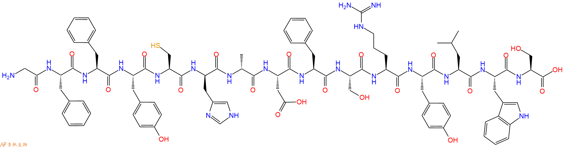 专肽生物产品H2N-Gly-Phe-Phe-Tyr-Cys-DHis-DAla-Asp-Phe-Ser-Arg-Tyr-Leu-Trp-Ser-OH