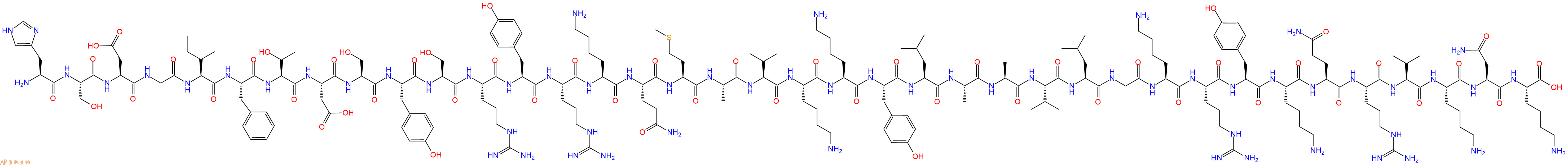 专肽生物产品H2N-His-Ser-Asp-Gly-Ile-Phe-Thr-Asp-Ser-Tyr-Ser-Arg-Tyr-Arg-Lys-Gln-Met-Ala-Val-Lys-Lys-Tyr-Leu-Ala-Ala-Val-Leu-Gly-Lys-Arg-Tyr-Lys-Gln-Arg-Val-Lys-Asn-Lys-OH
