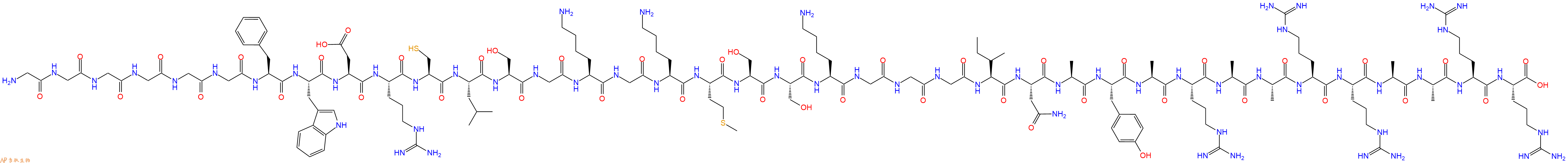 专肽生物产品H2N-Gly-Gly-Gly-Gly-Gly-Gly-Phe-Trp-Asp-Arg-Cys-Leu-Ser-Gly-Lys-Gly-Lys-Met-Ser-Ser-Lys-Gly-Gly-Gly-Ile-Asn-Ala-Tyr-Ala-Arg-Ala-Ala-Arg-Arg-Ala-Ala-Arg-Arg-OH