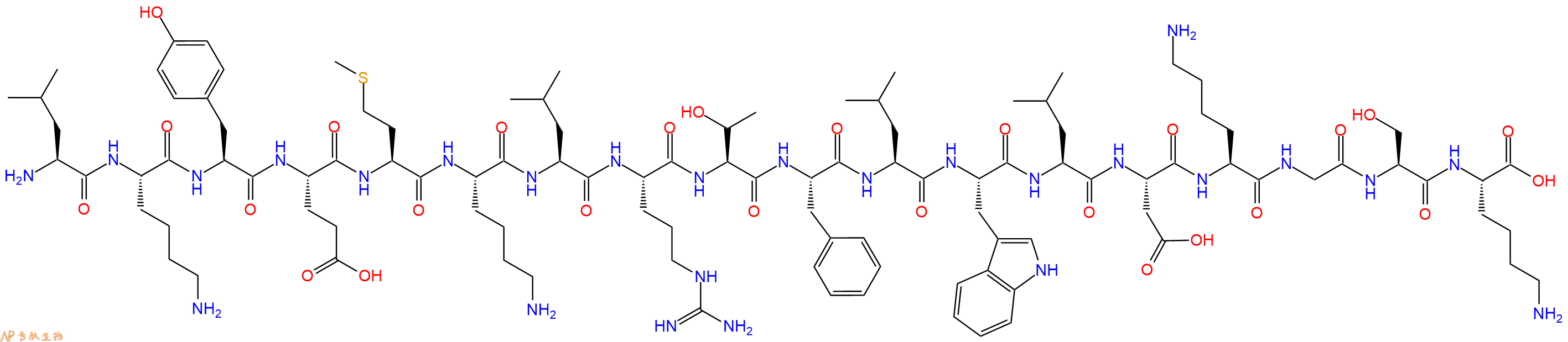 专肽生物产品H2N-Leu-Lys-Tyr-Glu-Met-Lys-Leu-Arg-Thr-Phe-Leu-Trp-Leu-Asp-Lys-Gly-Ser-Lys-OH