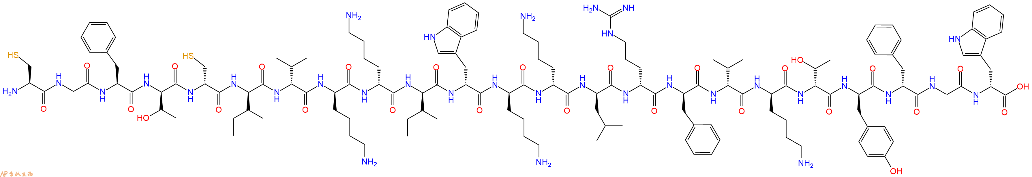 专肽生物产品H2N-Cys-Gly-Phe-DThr-DCys-DIle-DVal-DLys-DLys-DIle-DTrp-DLys-DLys-DLeu-DArg-DPhe-DVal-DLys-DThr-DTyr-DPhe-Gly-DTrp-OH