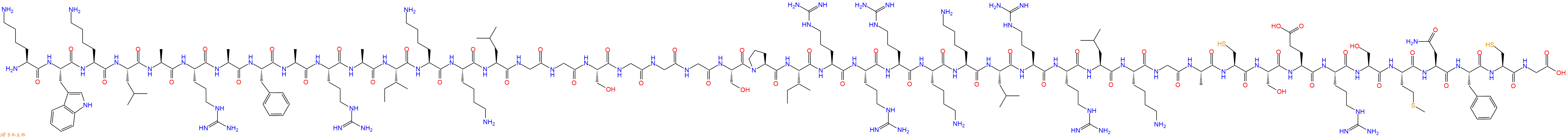 专肽生物产品H2N-Lys-Trp-Lys-Leu-Ala-Arg-Ala-Phe-Ala-Arg-Ala-Ile-Lys-Lys-Leu-Gly-Gly-Ser-Gly-Gly-Gly-Ser-Pro-Ile-Arg-Arg-Arg-Lys-Lys-Leu-Arg-Arg-Leu-Lys-Gly-Ala-Cys-Ser-Glu-Arg-Ser-Met-Asn-Phe-Cys-Gly-OH
