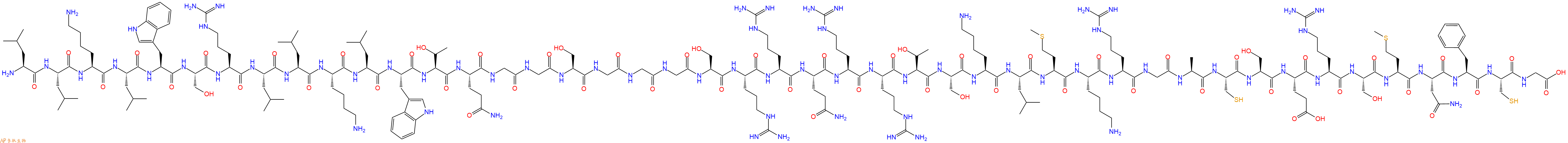 专肽生物产品H2N-Leu-Leu-Lys-Leu-Trp-Ser-Arg-Leu-Leu-Lys-Leu-Trp-Thr-Gln-Gly-Gly-Ser-Gly-Gly-Gly-Ser-Arg-Arg-Gln-Arg-Arg-Thr-Ser-Lys-Leu-Met-Lys-Arg-Gly-Ala-Cys-Ser-Glu-Arg-Ser-Met-Asn-Phe-Cys-Gly-OH