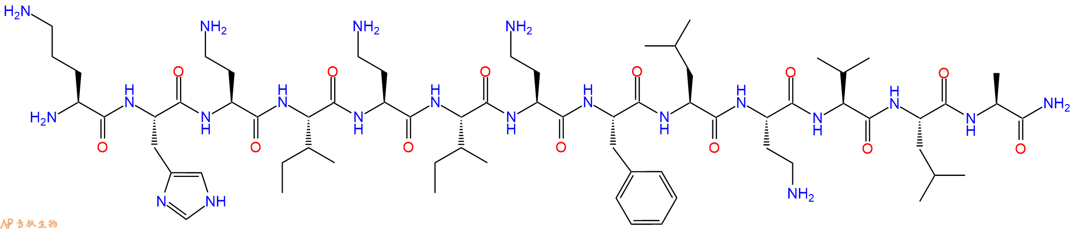 专肽生物产品H2N-Orn-His-Dab-Ile-Dab-Ile-Dab-Phe-Leu-Dab-Val-Leu-Ala-NH2