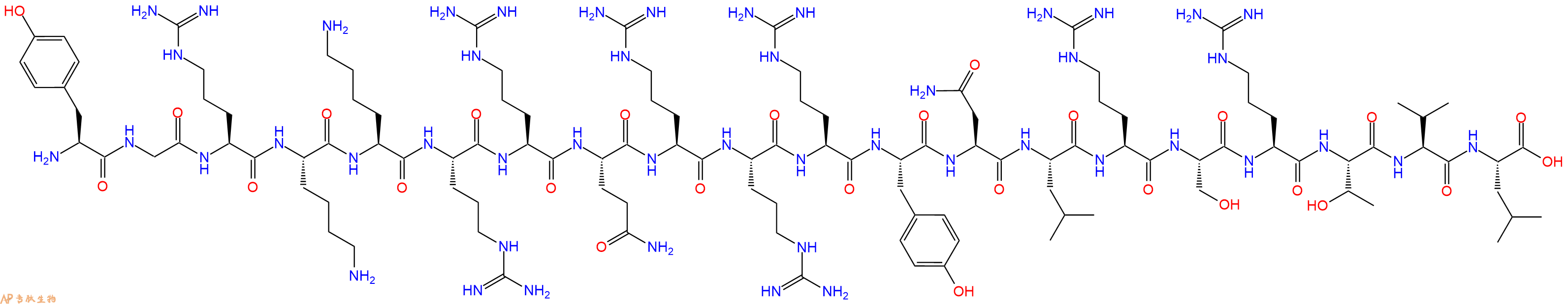 专肽生物产品H2N-Tyr-Gly-Arg-Lys-Lys-Arg-Arg-Gln-Arg-Arg-Arg-Tyr-Asn-Leu-Arg-Ser-Arg-Thr-Val-Leu-OH