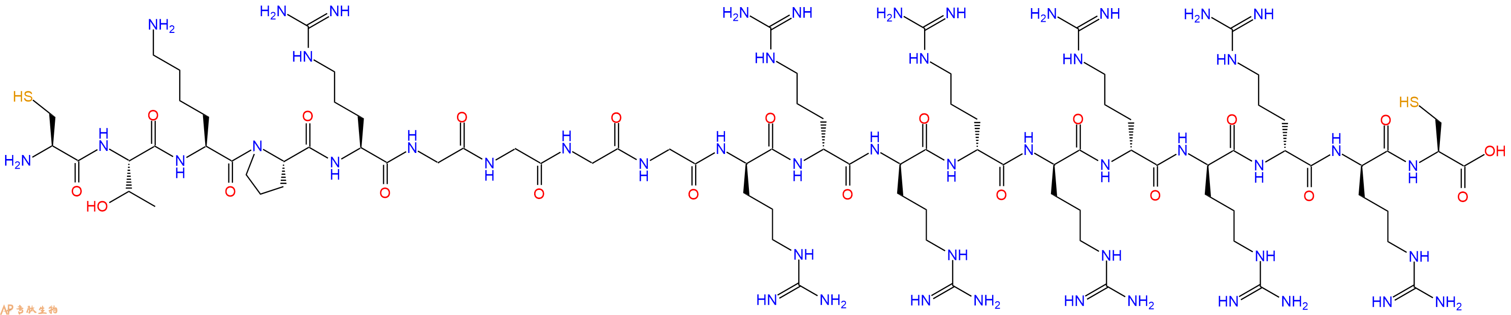 专肽生物产品H2N-Cys-Thr-Lys-Pro-Arg-Gly-Gly-Gly-Gly-DArg-DArg-DArg-DArg-DArg-DArg-DArg-DArg-DArg-Cys-OH