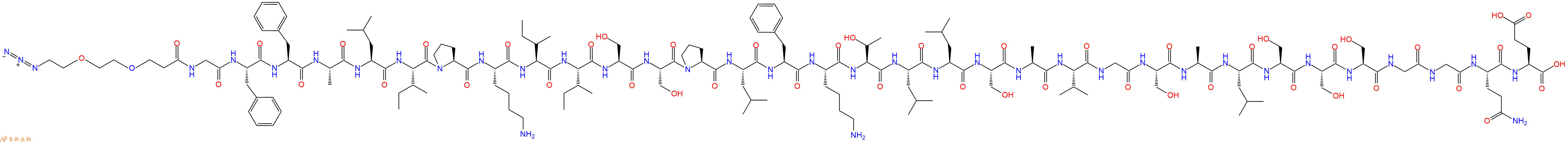 专肽生物产品Azido-PEG2-CH2CH2CO-Gly-Phe-Phe-Ala-Leu-Ile-Pro-Lys-Ile-Ile-Ser-Ser-Pro-Leu-Phe-Lys-Thr-Leu-Leu-Ser-Ala-Val-Gly-Ser-Ala-Leu-Ser-Ser-Ser-Gly-Gly-Gln-Glu