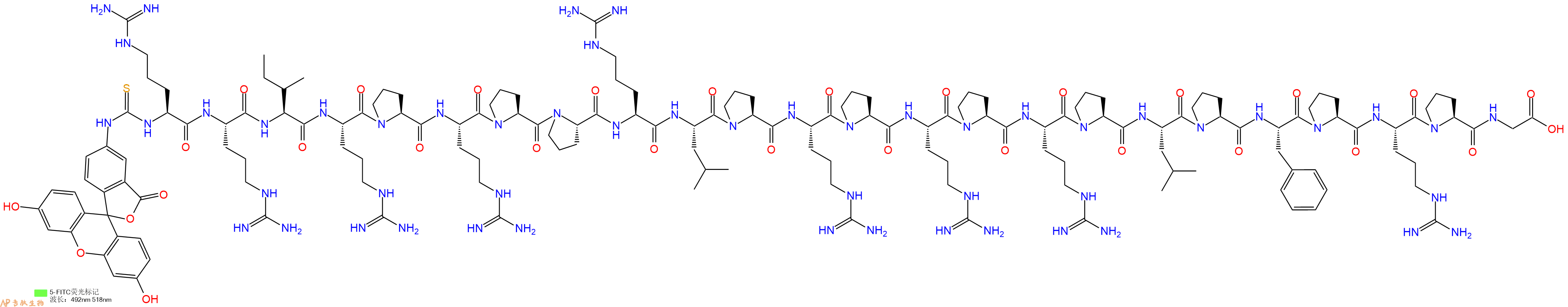 专肽生物产品5FITC-Arg-Arg-Ile-Arg-Pro-Arg-Pro-Pro-Arg-Leu-Pro-Arg-Pro-Arg-Pro-Arg-Pro-Leu-Pro-Phe-Pro-Arg-Pro-Gly-OH
