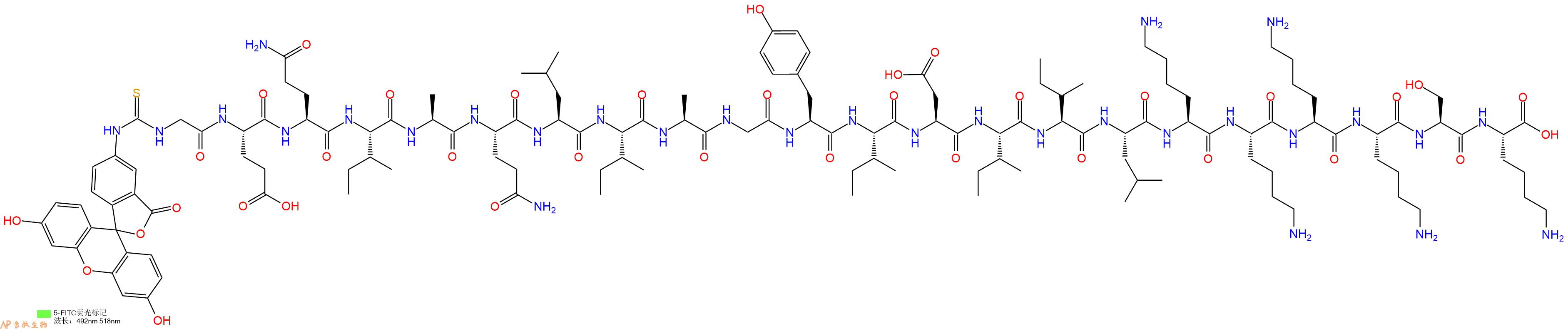 专肽生物产品5FITC-Gly-Glu-Gln-Ile-Ala-Gln-Leu-Ile-Ala-Gly-Tyr-Ile-Asp-Ile-Ile-Leu-Lys-Lys-Lys-Lys-Ser-Lys-OH