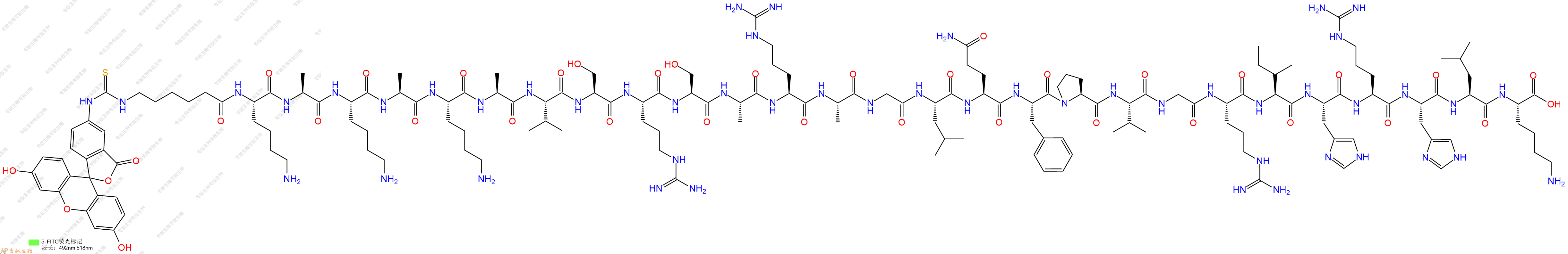 专肽生物产品5FITC-Ahx-Lys-Ala-Lys-Ala-Lys-Ala-Val-Ser-Arg-Ser-Ala-Arg-Ala-Gly-Leu-Gln-Phe-Pro-Val-Gly-Arg-Ile-His-Arg-His-Leu-Lys-OH