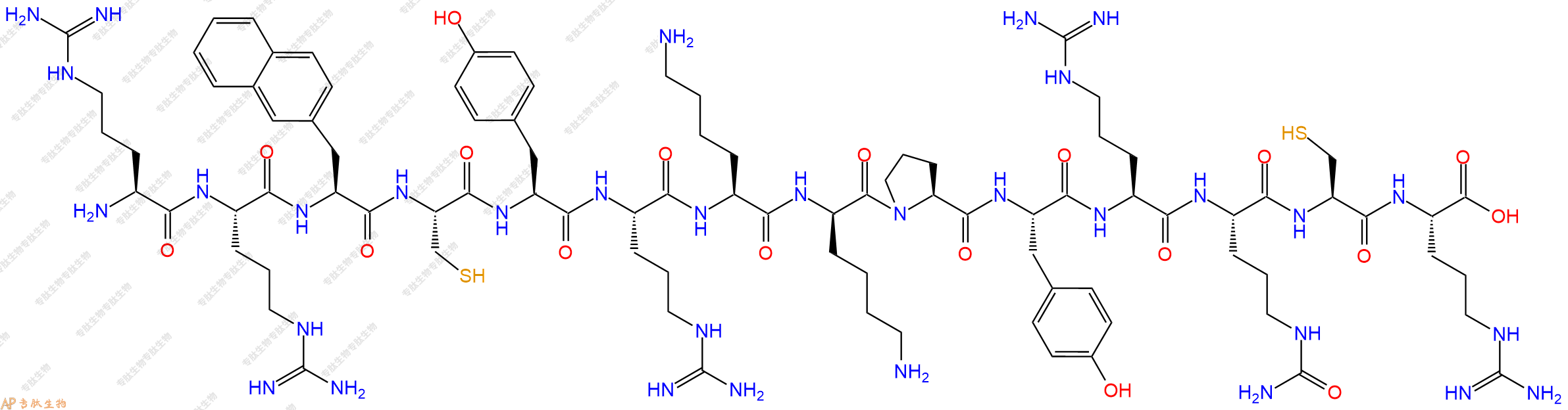 专肽生物产品H2N-Arg-Arg-2Nal-Cys-Tyr-Arg-Lys-DLys-Pro-Tyr-Arg-Cit-Cys-Arg-OH